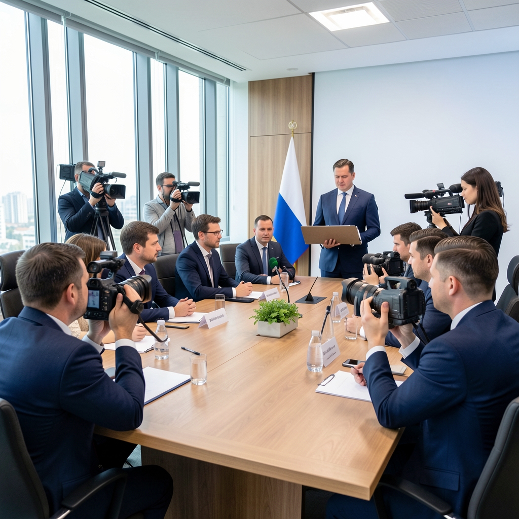 Демонстрация в поддержку свободы прессы в американском городе с плакатами и символами свободной журналистики